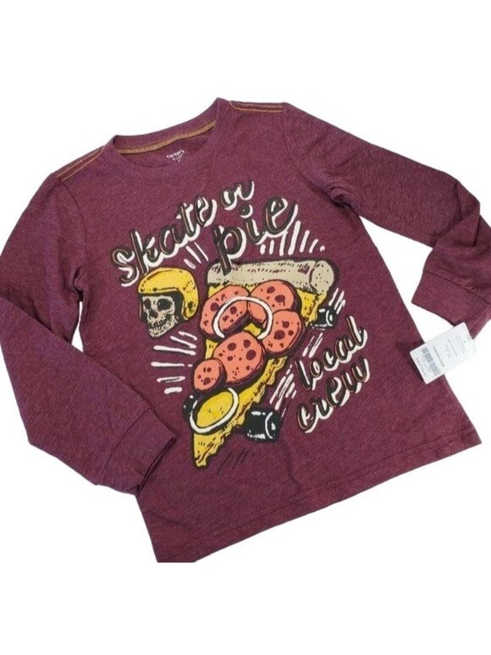 Carters Shirt Boys Knit Red Long Sleeve Skater Pie Crew Neck Layering Shirt